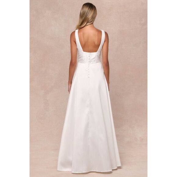 Lulus Modern Affection White Taffeta Pleated Sleeveless Maxi Dress Size XS - Picture 3 of 11